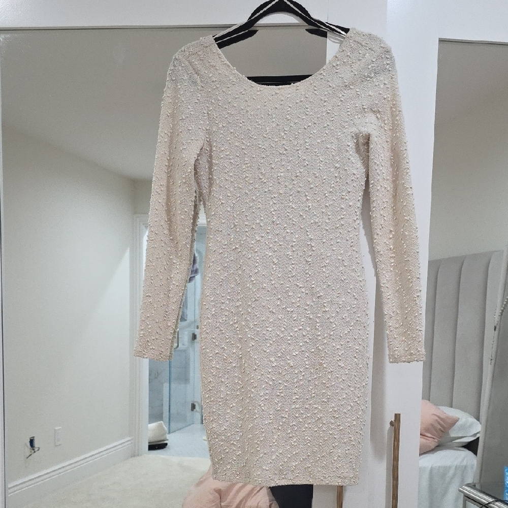 Jennifer Lopez Cream Sequin Long Sleeve Sheath Dress - Picture 2 of 5